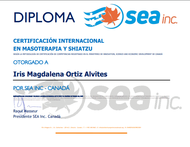 Certificación masoterapia y shiatsu Iris Ortiz Shiatsu Imoa