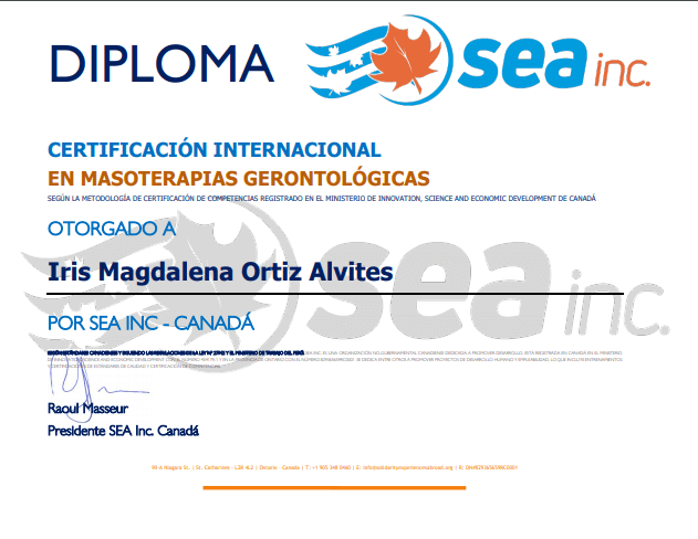 Certificación masoterapias gerontológica Iris Ortiz Shiatsu Imoa